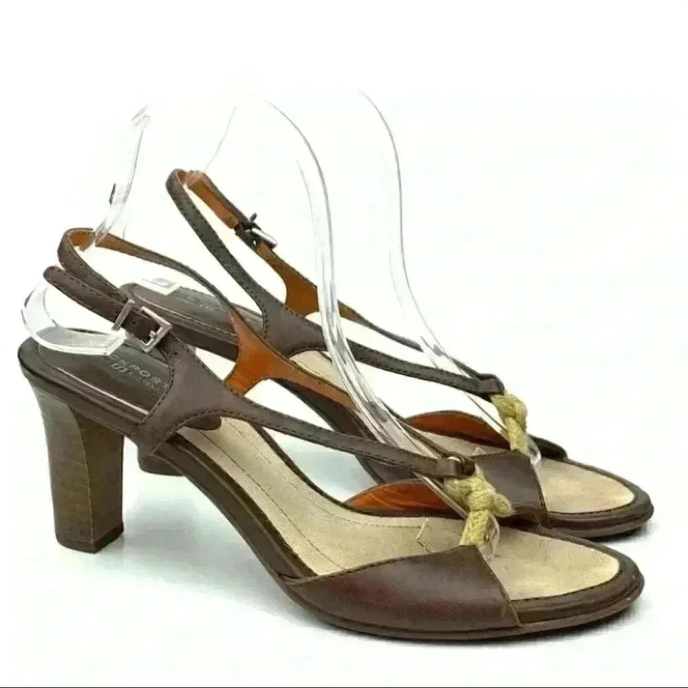 Rockport heels Apw1252E size 8.5 brown leather Nautical slingbacks